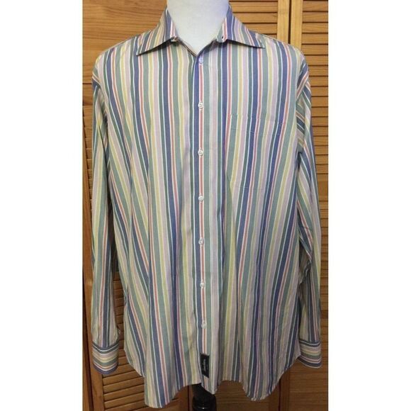 Burberry London Neiman Marcus Men's Dress‎ Shirt Pink White Striped Size Large - Picture 1 of 7